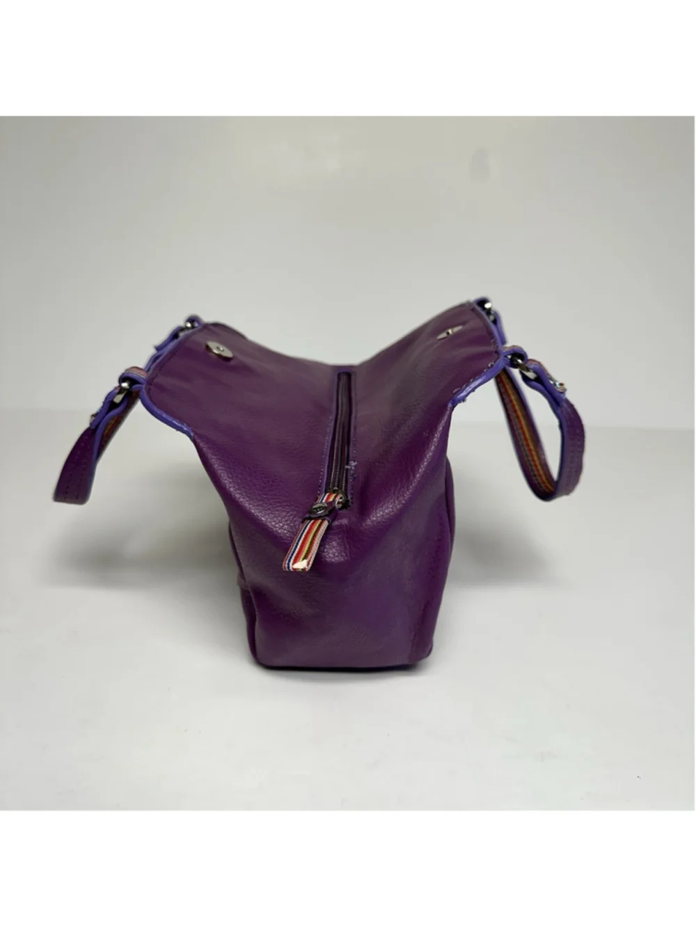 Vintage Y2K Tommy Hilfiger Purple Small Handbag Satchel Rainbow Stripe